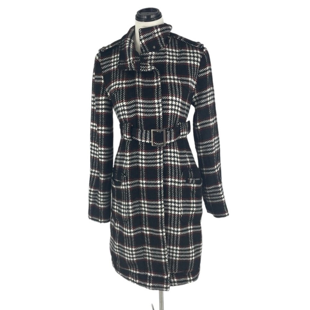 BB Dakota Long Plaid Military Coat, Size M